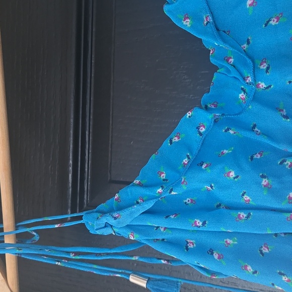 Karina Grimaldi Blue Floral High Low Spaghetti Strap Dress Size Medium - Picture 6 of 13